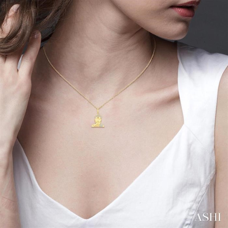 1/8 ctw Buddha Petite Round Cut Diamond Fashion Pendant With Chain in 10K Yellow Gold