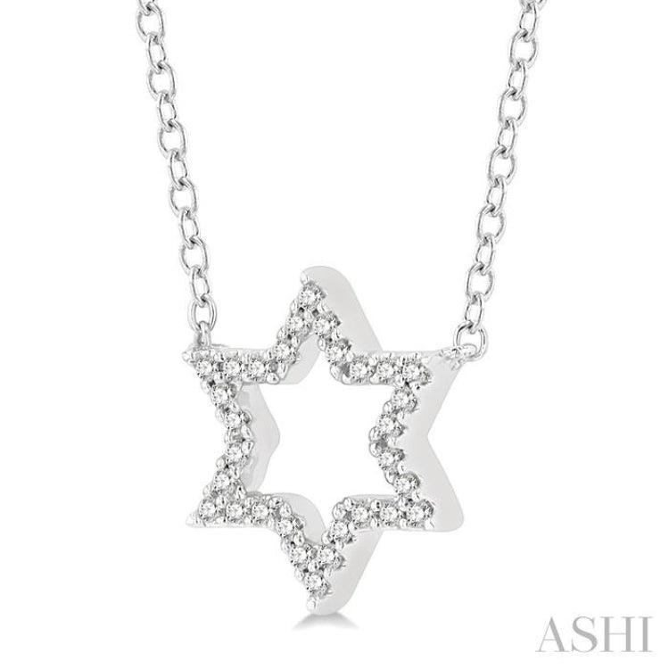 1/10 ctw Star of David Petite Round Cut Diamond Fashion Pendant With Chain in 10K White Gold
