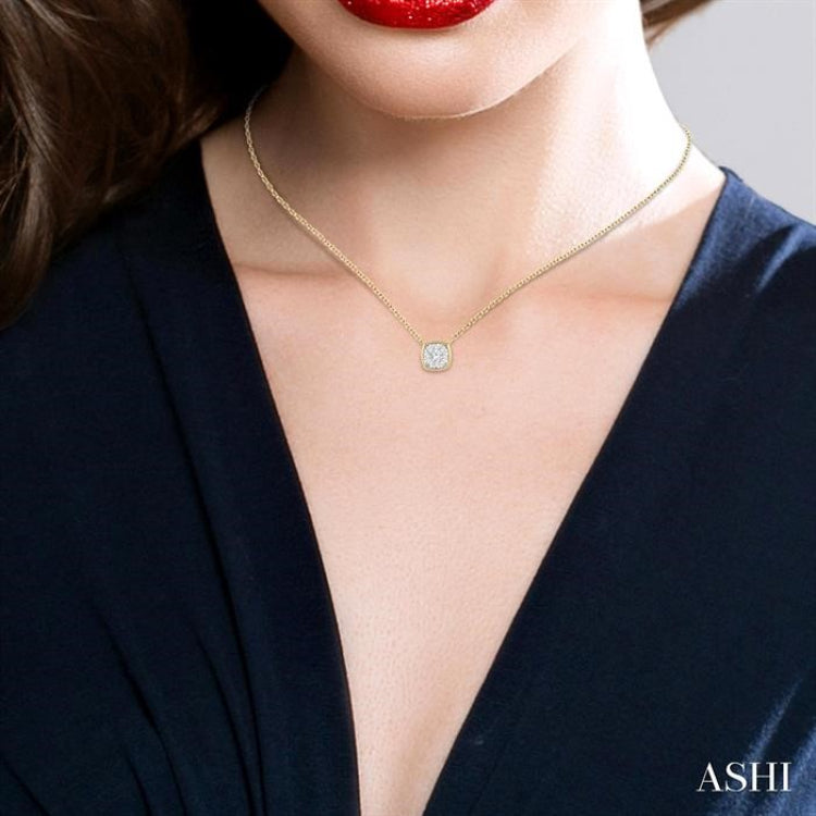 1/6 ctw Cushion Shape Lovebright Diamond Pendant With Chain in 14K Yellow and White Gold