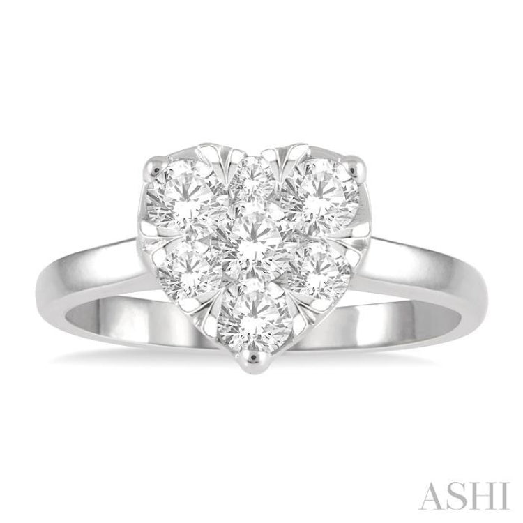 3/4 ctw Round Cut Diamond Heart Shape Lovebright Ring in 14K White Gold