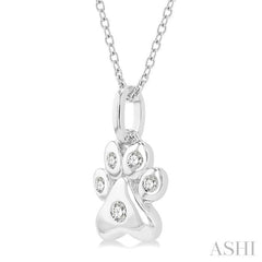1/20 ctw Dog Paw Petite Round Cut Diamond Fashion Pendant With Chain in 10K White Gold