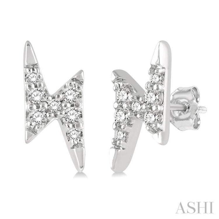 1/10 ctw Lightning Bolt Round Cut Diamond Petite Earring in 10K White Gold