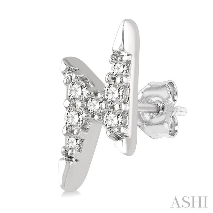 1/10 ctw Lightning Bolt Round Cut Diamond Petite Earring in 10K White Gold