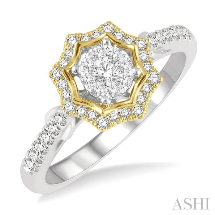 1/3 Ctw Star Shape Lovebright Round Cut Diamond Ring in 14K White and Yellow Gold