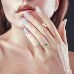 4x3 MM Oval Shape Emerald and 1/5 ctw Single Cut Diamonds Precious Fashion Split Twin Ring in 10K Yellow Gold