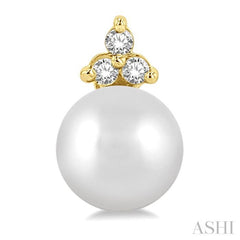 5.5 MM Round Shape Cultured Pearls and 1/20 Ctw Petite Round Cut Diamond Fashion Stud Earring in 10K Yellow Gold