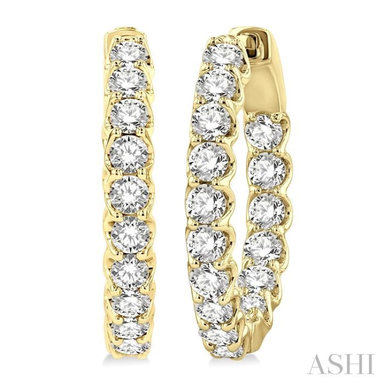 2 Ctw Inside-Out Round Cut Diamond Hoop Earrings in 14K Yellow Gold