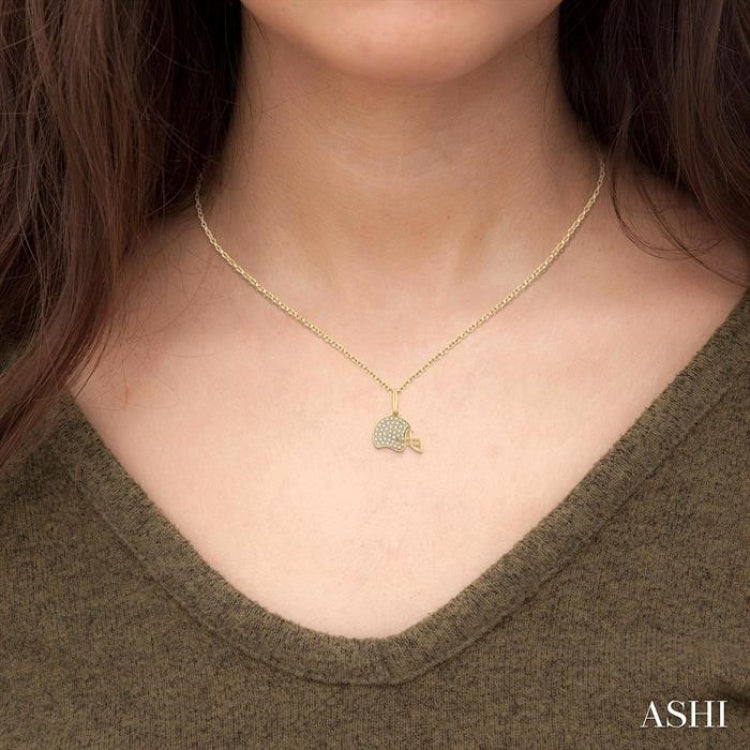 1/5 Ctw Petite Hockey Helmet Round Cut Diamond Fashion Pendant With Chain in 10K Yellow Gold