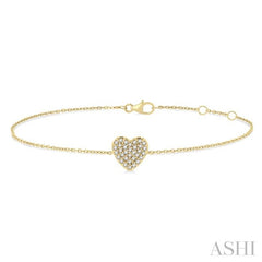 1/8 Ctw Petite Heart Round Cut Diamond Fashion Bracelet in 10K Yellow Gold