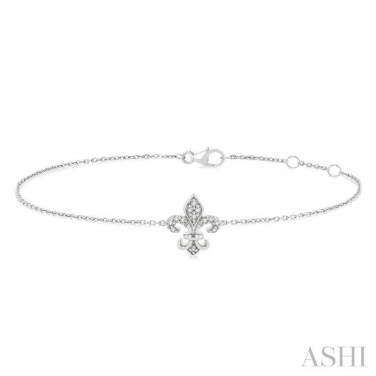1/20 Ctw Petite Fleur De Lis Round Cut Diamond Fashion Bracelet in 10K White Gold