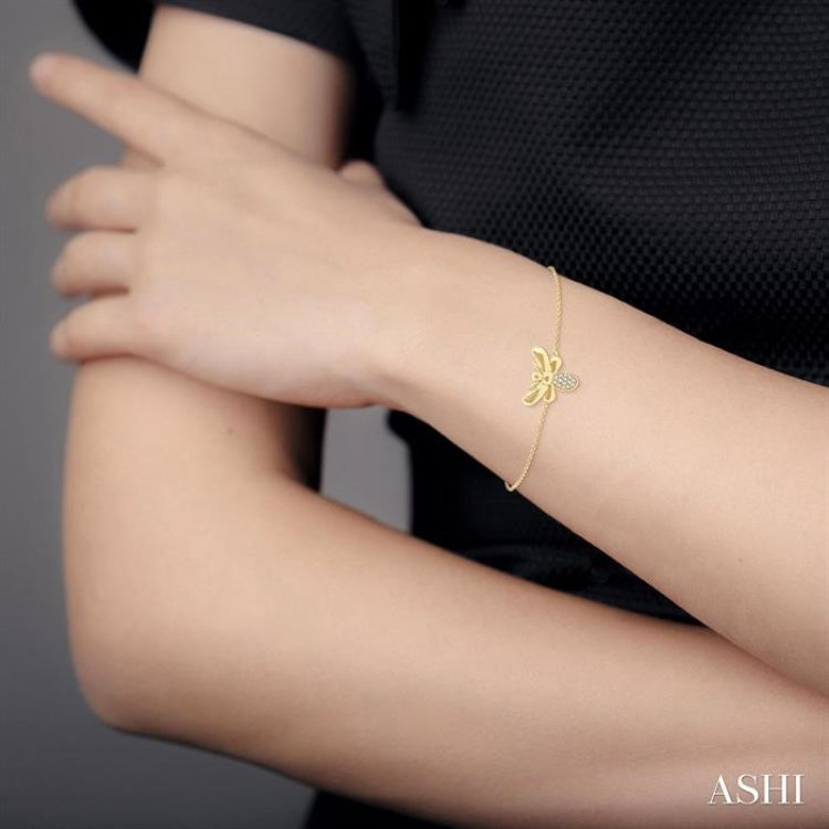 1/20 Ctw Petite Bumble Bee Round Cut Diamond Fashion Bracelet in 10K Yellow Gold
