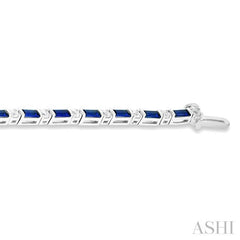 4X2 MM Baguette Cut Sapphire and 1 1/10 Ctw Art Deco Round Cut Diamond Precious Bracelet in 14K White Gold