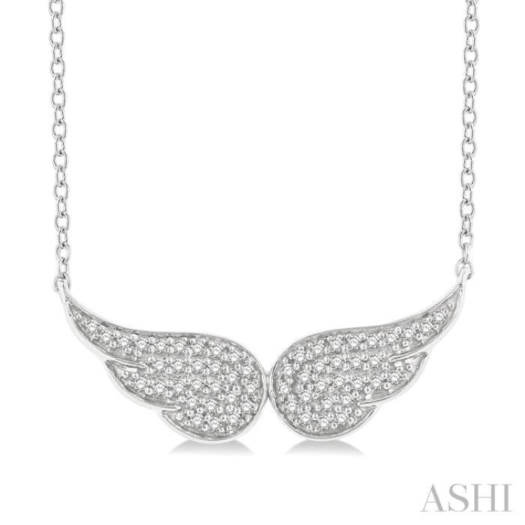 1/6 Ctw Petite Angel Wing Round Cut Diamond Fashion Pendant With Chain in 10K White Gold