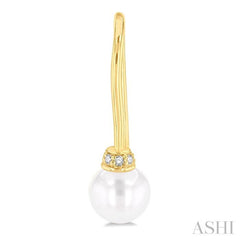 5.5 MM Round Shape Cultured Pearls and 1/20 ctw Round Cut Diamond Petite Fashion Earring in 10K Yellow Gold