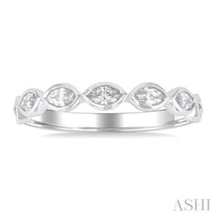 3/4 ctw East-West Set Marquise Cut Bezel Diamond Stackable Fashion Band in 14K White Gold