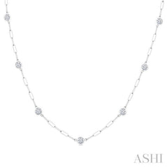 1 Ctw Bezel Set Round Cut Diamond Paperclip Station Necklace in 14K White Gold