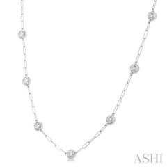 2 ctw Bezel Set Round Cut Diamond Paperclip Station Necklace in 14K White Gold