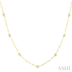 1/4 ctw Bezel Set Round Cut Diamond Paperclip Station Necklace in 14K Yellow Gold