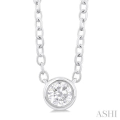 1/6 ctw Petite Bezel Set Round Cut Diamond Fashion Pendant With Chain in 10K White Gold