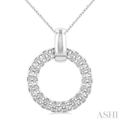 1/8 ctw Cable Chain Inspired Bold Weave Circle Round Cut Diamond Pendant With Chain in Sterling Silver