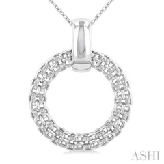1/8 ctw Cable Chain Inspired Bold Weave Circle Round Cut Diamond Pendant With Chain in Sterling Silver