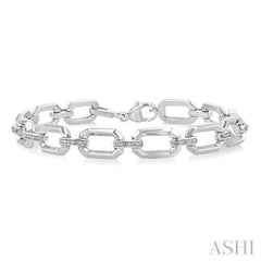 1/10 ctw Emerald Shape D-Link Round Cut Diamond Fashion Bracelet in Sterling Silver
