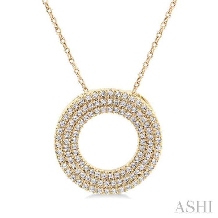 1/3 ctw  Circle Triple Row Round Cut Diamond Fashion Pendant With Chain in 14K Yellow Gold