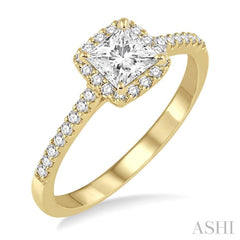 1/2 ctw Diamond Engagement Ring with 1/4 ct Princess Cut Center Stone in 14K Yellow Gold