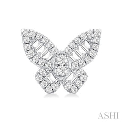 1/2 ctw Butterfly Petite Baguette and Round Cut Diamond Fashion Stud Earring in 14K White Gold