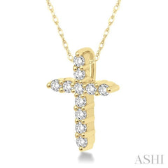 1/20 ctw Round Cut Diamond Cross Petite Pendant in 10K Yellow Gold with Chain
