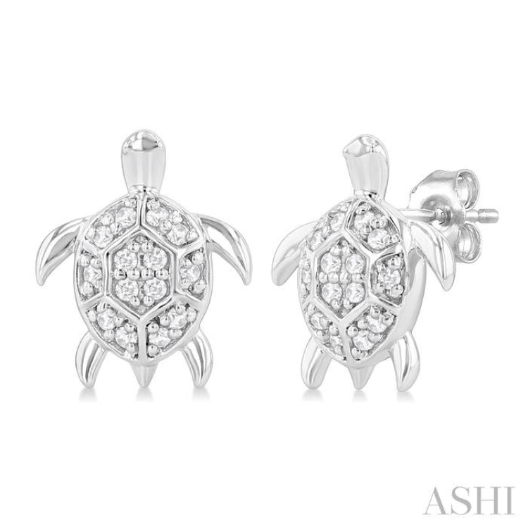 1/10 ctw Petite Turtle Round Cut Diamond Fashion Stud Earring in 10K White Gold
