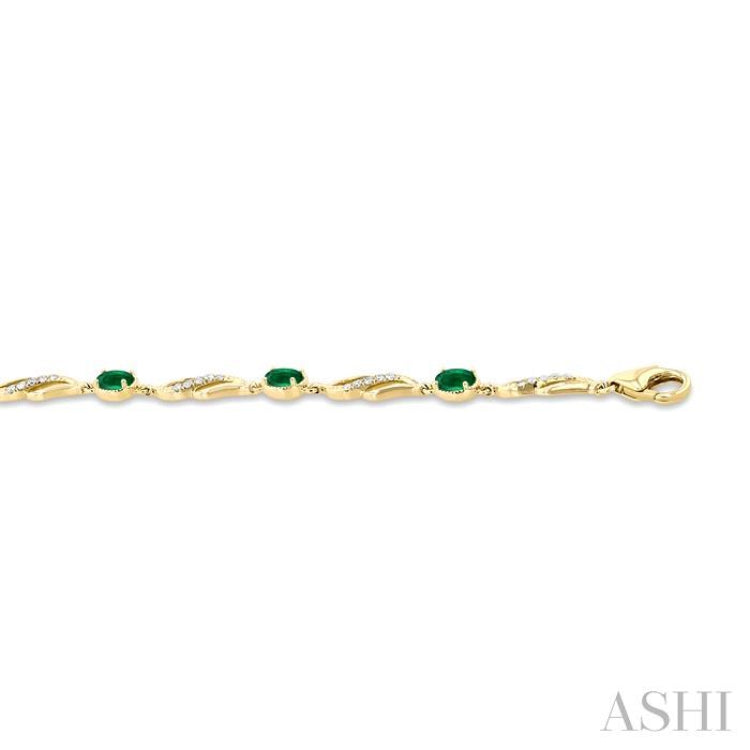 4X3 MM Oval Cut Emerald and 1/5 Ctw Round Cut Diamond Precious Eternity Link Tennis Bracelet in 10K Yellow Gold