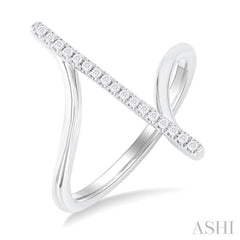 1/10 ctw Wide Bypass Bar Intersection Round Cut Diamond Lightweight Fashion Ring in 10K White Gold