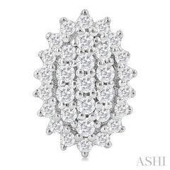 1/5 ctw Petite Oval Shape Round Cut Diamond Cluster Fashion Stud Earring in 10K White Gold