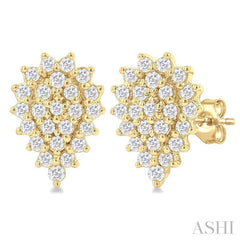 1/5 ctw Petite Pear Shape Round Cut Diamond Cluster Fashion Stud Earring in 10K Yellow Gold