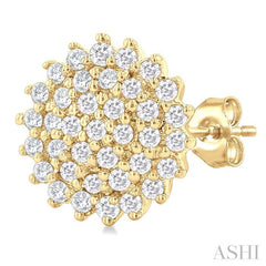 1/5 ctw Petite Round Shape Round Cut Diamond Cluster Fashion Stud Earring in 10K Yellow Gold