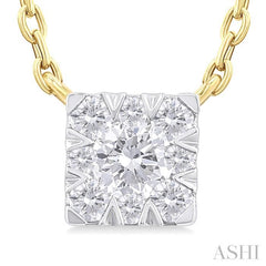 1/10 ctw  Lovebright Petite Square Shape Round Cut Diamond Fashion Pendant With Chain in 10K Yellow Gold