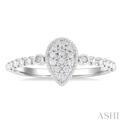 1/8 ctw Petite Bead Shank Pear Shape Center Round Cut Diamond Fashion Ring in 10K White Gold
