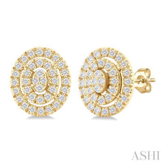 1/5 ctw Double Halo Oval Shape Petite Round Cut Diamond Fashion Stud Earring in 10K Yellow Gold