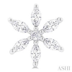 3/8 ctw Floral Motif Marquise and Round Cut Diamond Fashion Stud Earring in 14K White Gold