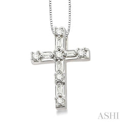 1/4 ctw Diamond Cross Pendant in 14K White Gold with chain