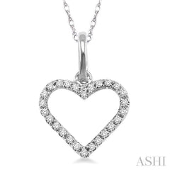 1/10 ctw Round Cut Diamond Heart Shape Pendant in 10K White Gold with Chain