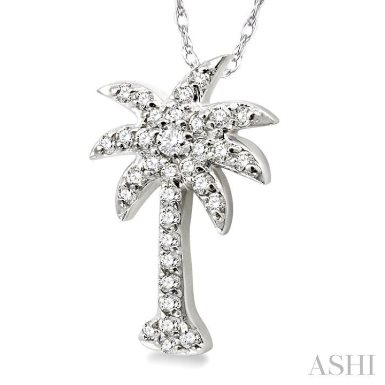 1/5 ctw Palm Tree Round Cut Diamond Pendant in 14K White Gold with Chain