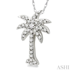 1/5 ctw Palm Tree Round Cut Diamond Pendant in 14K White Gold with Chain