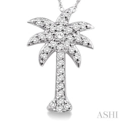 1/5 ctw Palm Tree Round Cut Diamond Pendant in 14K White Gold with Chain
