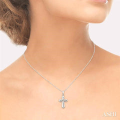 1/10 ctw Round Cut Diamond Cross Pendant in 10K White Gold with Chain