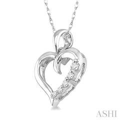 1/10 ctw Round Cut Diamond Heart Shape Journey Pendant in 14K White Gold with Chain