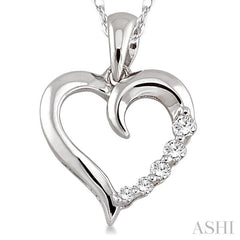 1/10 ctw Round Cut Diamond Heart Shape Journey Pendant in 14K White Gold with Chain