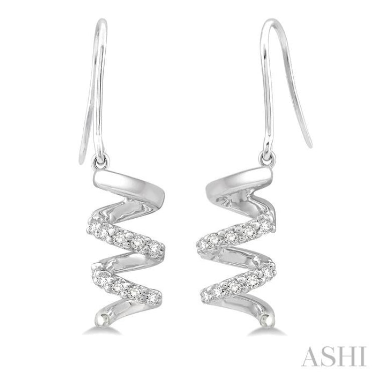 1/10 ctw Spiral Round Cut Diamond Earrings in 10K White Gold