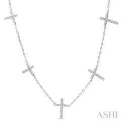 1/6 ctw Five Cross Charm Station Necklace in 10K White Gold